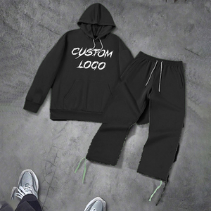 Ensemble de survêtement à capuche en coton léger imprimé personnalisé pour homme, streetwear, broderie délavée, patchwork, deux pièces, sweat-shirt et pantalon de survêtement - Product Image 5