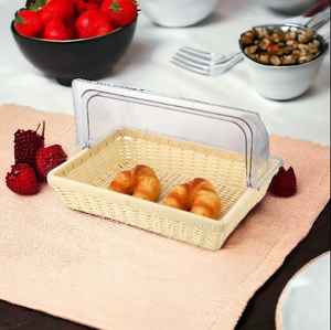 New Design Creative and Classic <b>Wicker</b> Hand-woven Rectangle Fruit Bread Kitchen Organize Tool Rattan <b>Basket</b> <b>With</b> Acrylic <b>Lid</b> - Product Image 2