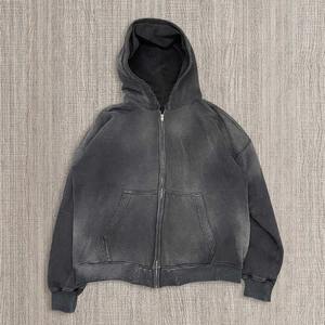 เสื้อสเวตเตอร์ผ้าฝ้าย100% ของผู้ชายแบบวินเทจซักแบบไม่มีกรดมีฮู้ดแบบเรียบมีซิปสำหรับฤดูหนาวออกแบบได้ตามต้องการ - Product Image 1