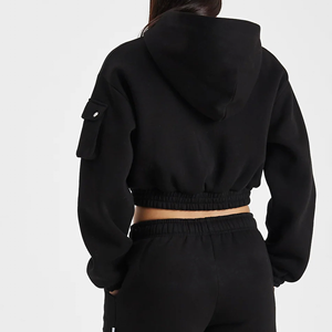 OEM/ODM invierno más vendidos Crop Top Sudadera con capucha logotipo frontal bolsillos cargo acogedor suave manga larga pulóver ligero - Product Image 2