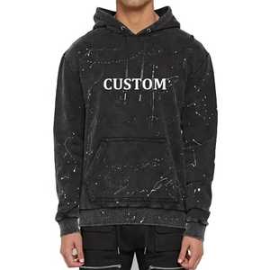เสื้อมีฮู้ดแฟชั่นใหม่สำหรับผู้ชายวินเทจสีดำซีดจางเอฟเฟกต์สีจางลงแบบสวมหัวสาดน้ำเสื้อสเวตเตอร์ & เสื้อมีฮู้ด