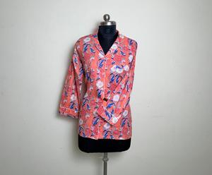 Top informal de algodón con estampado Floral Rosa Oral para mujer con decoración de botones de encaje Cuello tejido Sexy para Primavera Verano Otoño Invierno - Product Image 1