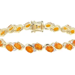 Pulseira de Opala de Fogo mexicana de ouro 14K Amarelo | Joias finas pulseira banhada a ouro 14K | Pulseira elegante de pedras preciosas finas