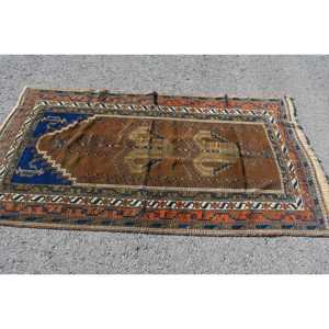 3.5x6.2 ft Rug, Turkish Vintage Accent Rug, <b>Brown</b> <b>Wool</b> Rug - Product Image 2