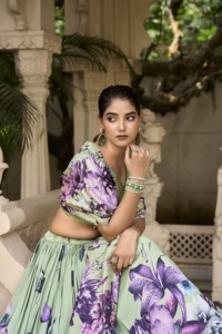 Elegant Floral Printed Tasar Silk Lehenga Choli Set avec Lace Touch Gotta Patti Dupatta Can Can Stitching for Wholesale Supply - Product Image 6