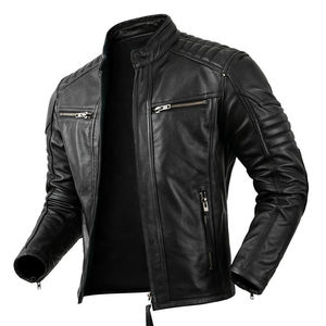 Chaqueta de cuero para hombre Motocicleta personalizada Cuero genuino Chaquetas de cuero personalizadas OEM ODM mejor proveedor - Product Image 2