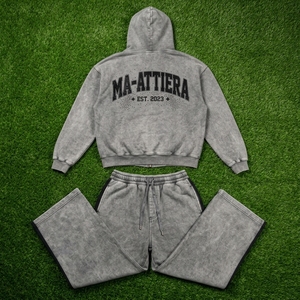 Conjunto de chándal de dos piezas para hombre, estilo vintage, con sudadera con cremallera y pantalones anchos. - Product Image 5