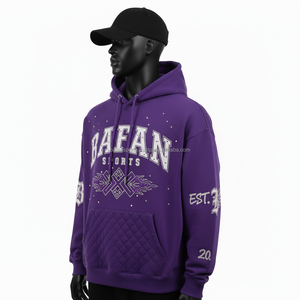 Premium Fleece Pullover <b>Hoodie</b> with Soft Cotton Blend Quilted Front <b>Purple</b> Color Custom Logo Rhinestone Embroidery basics <b>Hoodie</b> - Product Image 3