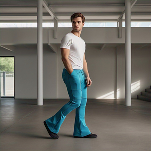 Mallas de compresión para entrenamiento de hombre, cintura elástica, gimnasio, fitness, ejercicio atlético, pantalones acampanados - Product Image 2