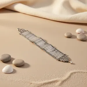 Women's Silver <b>Art</b> <b>Deco</b> Design Rectangular Link Bracelet Classic Trendy Gold Plating Featuring Diamonds Pearls for Parties Gifts - Product Image 2