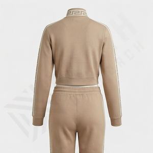 Factory Direct Womens Two Piece Outfit Sweatsuit Set Elastic Waist Pants Zip Jacket OEM Custom Wholesale Supplier Gym <b>Apparel</b> - Product Image 2