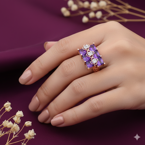 เพชรโมอิสพร้อมหินสีม่วง925แหวนเงิน - Product Image 3