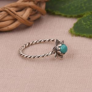 แหวนเงินสเตอร์ลิงสีฟ้าครามทำด้วยมือแหวนลายดอกไม้สไตล์โบฮีเมียนเครื่องประดับเทอร์ควอยซ์ธรรมชาติของขวัญสำหรับเธอ - Product Image 2