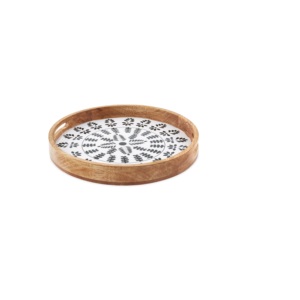 Plateau en bois et métal de luxe, décoration de luxe pour la maison, grand plateau rond en bois massif avec poignée pour plateau en bois - Product Image 2
