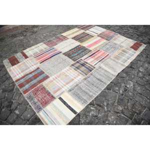 Tapis de 5,6 x 7,6 pieds, tapis turc vintage, tapis beige patchwork ombré - Product Image 2