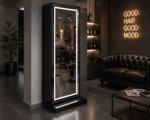 Estación de Trabajo de Barbería Moderna de Alta Gama con Doble Espejo, Marco Dorado y Lavabo de Madera con Almacenamiento |   Muebles de Salón Personalizados para Barbería - Product Image 4