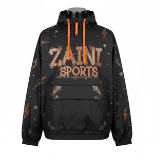 Luxury Microfiber Windbreaker <b>Jacket</b> <b>Black</b> Orange Rhinestone Embellished Customizable Sportswear Windbreaker <b>Jacket</b> for man - Product Image 1