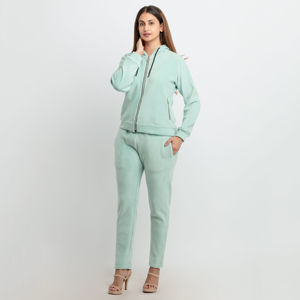Moda callejera Ropa de mujer Chándales Precio barato Slim Fit Cremallera Sudadera con capucha y pantalón Conjuntos de 2 piezas - Product Image 3