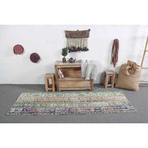 พรมตุรกีขนาด 2.3x7.2 ฟุต ลายดอกไม้สีน้ำเงิน พรมวินเทจทำจากขนสัตว์ - Product Image 3