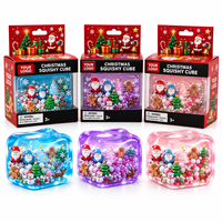 Caja de Regalo Transparente Personalizada con Cubos de Espuma Rellenos de Cuentas, Juguetes Antiestrés de Santa, Muñeco de Nieve y Reno para Navidad