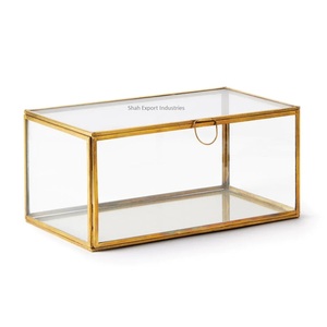 Boîte à bijoux en laiton et verre de vente chaude boîte en verre faite à la main décorative plaquée or boîtes à bijoux faites à la main élégantes - Product Image 4