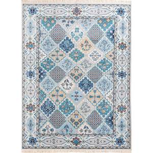 Alfombra Grande de Lana Anudada a Mano, Color Azul Savana, Modelo AKWL-13006, con Patrón Geométrico de Diamantes, para Sala de Estar, Dormitorio, Pasillo, Hecha a Mano - Product Image 1