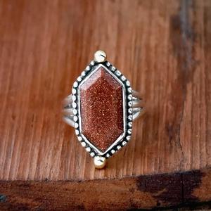 Red Sunstone Triple Band <b>Ring</b> 925 Sterling Silver Beaded Hexagon Filigree <b>Statement</b> Goldstone Christian Religious Gift for Women - Product Image 2