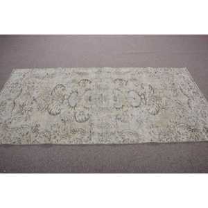 Tapis vintage 3,6x7,3 pieds, tapis turc oriental en laine blanche - Product Image 3