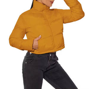 Blouson matelassé court pour femme, chaud, look décontracté, vêtement d'hiver, fermeture éclair sur le devant, col montant, manches longues, poche, coupe-vent - Product Image 5