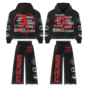 Conjunto de chándal de invierno desgastado lavado con ácido informal para hombre, chándal bordado de peso pesado, talla XL, logotipo personalizado, disponible para - Product Image 5