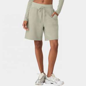 Custom Relaxed Fit Above the Knee High Waisted With <b>Long</b> Strings Sport Sweat <b>Shorts</b> Soft Fleece Cotton Polyester <b>Short</b> for <b>Women</b> - Product Image 6