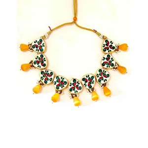 Gold Plated Yellow Monalisa Kundan <b>Necklace</b> Set Single Layer for Wedding Engagement Party Fine Copper Jewelry <b>Ruby</b> Pearl Main - Product Image 3