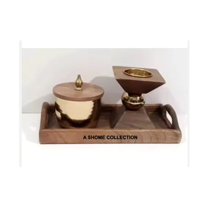 Plato redondo de madera y latón lujoso hecho a mano, quemador bakhoor, regalo de Ramadán, quemador tipo bobina de incienso árabe Mubkhar - Product Image 2