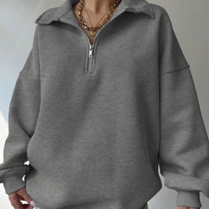 Sudadera con capucha de lana de Color sólido con media cremallera de invierno para mujer, sudaderas gruesas y cálidas antibolitas y transpirables para mujer - Product Image 1