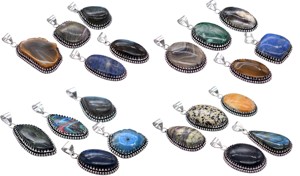 Colgante Chapado en plata con piedras preciosas, colgante de piedras preciosas, colgante de piedras preciosas de mezcla Natural, colgante de cabujón Natural, regalo para ella - Product Image 5