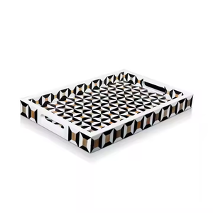 Bandeja de servicio superior con asa de metal para el hogar, cocina, hotel, restaurante, uso decorativo, bandeja de diseño floral para almacenamiento de alimentos - Product Image 1