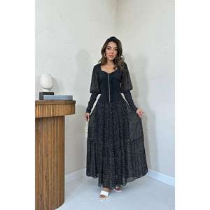 Vestido de Chifón con Corte en A y Adornos de Encaje Negro, Cintura Imperio, Venta al Por Mayor - Product Image 3