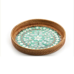 Top qualité alimentaire gâteau Dessert servant plateau en bois Design fait à la main petit déjeuner serveur plateau avec poignées dorées - Product Image 5