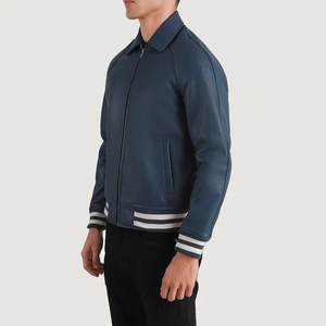 Walton-Chaqueta Varsity de cuero azul para hombre - Product Image 2