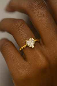 Bague de fiançailles minimaliste en argent sterling 925 plaqué rhodium et or vermeil 14 carats avec cœur en CZ, cadeau de la Saint-Valentin - Product Image 4