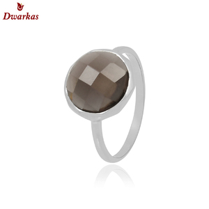Anillo Clásico de Plata de Ley 925 con Engaste de Bisel y Cuarzo Ahumado para Mujer y Hombre, Joyería al por Mayor para Bodas y Fiestas - Product Image 2