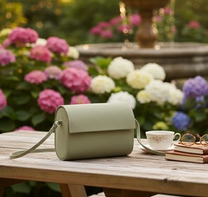 Sac à bandoulière vintage en cuir vert sauge pour femme, sac minimaliste en forme de baril, petit sac à main, pochette rigide - Product Image 5