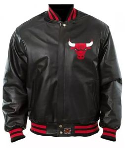 แจ็คเก็ตบอมเบอร์ชิคาโก บูลส์ สำหรับผู้ชาย ออกแบบตามสั่งจากโรงงาน (OEM)  ผ้าแคนวาสพรีเมียม คอตั้ง ปักโลโก้ด้านหน้า เหมาะสำหรับฤดูหนาว - Product Image 4