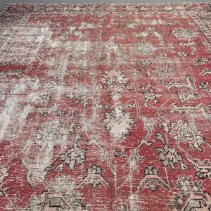พรมวินเทจขนาด 0.7x12.1 ฟุต พรมตุรกี พรมขนสัตว์ลายดอกไม้สีแดง - Product Image 4