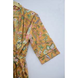 New Arrival Handmade Cotton Floral Print Kimono <b>Robe</b> Beach Wear Breathable Sleeves Kimono With Waist Belt - Product Image 2