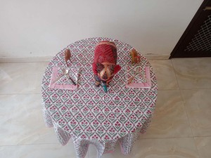 ผ้าปูโต๊ะผ้าฝ้ายแท้พิมพ์ลายดอกไม้สีชมพูและสีเขียวผ้าคลุมโต๊ะงานแต่งบ้านไร่แบบอินเดียใช้ในงานปาร์ตี้กลางแจ้งใช้ในบ้าน - Product Image 3