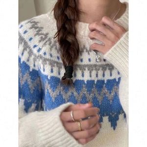 เสื้อสเวตเตอร์ผ้าแจ็คการ์ดแบบสวมหัวสำหรับผู้หญิงเสื้อสเวตเตอร์ถักผ้าไนลอน/อะคริลิกสำหรับฤดูหนาวแบบธรรมดากันรอยยับเป็นมิตรกับสิ่งแวดล้อม - Product Image 5