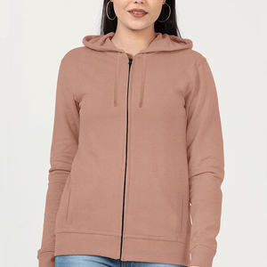 Sudaderas con capucha 100% de algodón con cremallera para mujer, ropa de calle ligera de secado rápido OEM y ODM, Sudadera con capucha con logotipo personalizado de manga larga para mujer - Product Image 1