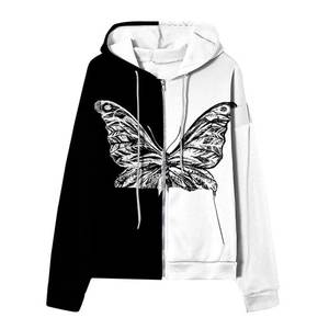 Sudaderas con capucha para mujer, estampado de mariposa, cordón con cremallera, manga larga, sudaderas para mujer, estampado informal, cremallera, Tops con capucha, blusa - Product Image 2
