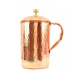 Luxury Style Pure <b>Copper</b> Water Serving Jug With Brass <b>Handle</b> Hammered Design For Home <b>Kitchen</b> Tabletop Water Serving Jug - Product Image 5